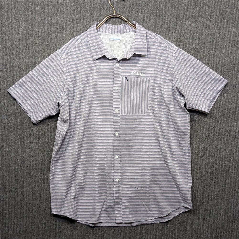 Columbia Shirt Mens 2XT Twisted Creek II Moisture-Wicking Stripe Button Gray